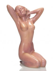 Frank H. Barks was the Roseville designer responsible for many of the sleek nudes in the Silhouette line. This figure in a matte rose glaze may have been a trial piece or a one-off creation preserved by the designer’s family. It sold for $1,700 in the Monser-Baer auction. Humler & Nolan image